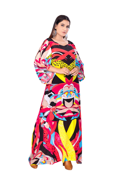 "Fluttering Elegance: Butterfly Print Silk Dress for Women"