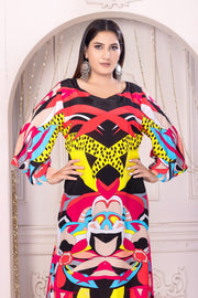 "Fluttering Elegance: Butterfly Print Silk Dress for Women"