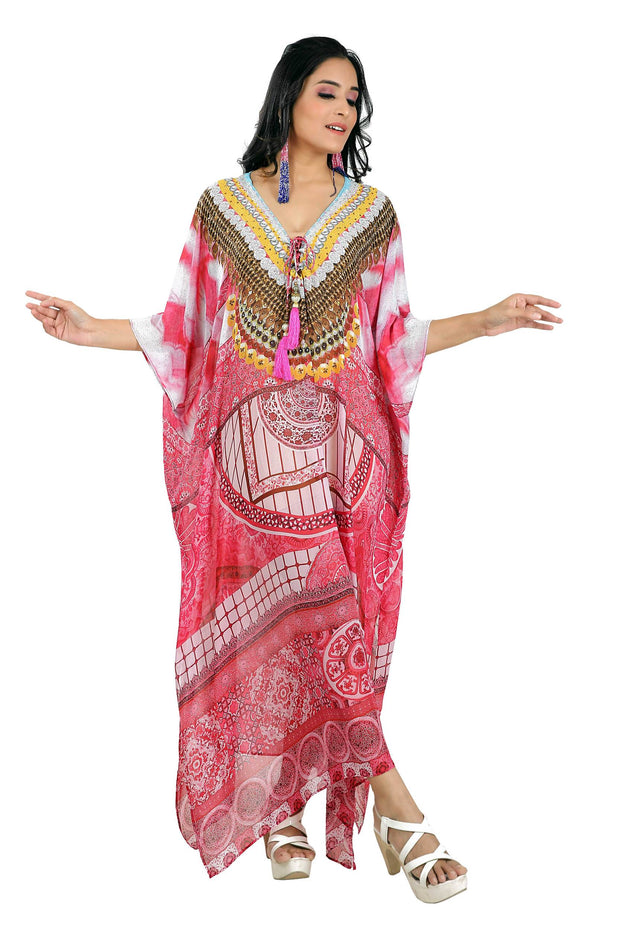 Beautiful Plus Size beaded kaftan Brown flower print caftan