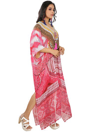 Beautiful Plus Size beaded kaftan Brown flower print caftan