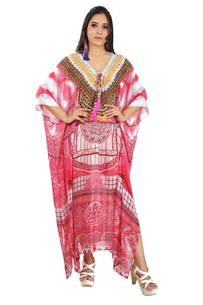 Beautiful Plus Size beaded kaftan Brown flower print caftan