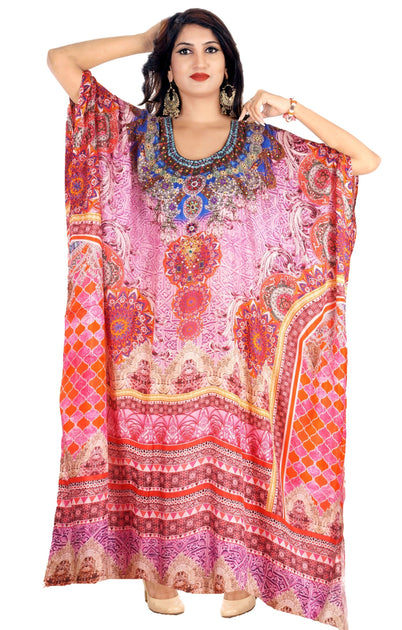 Print Long kaftan for short women Beach party kaftan embellished plus ...