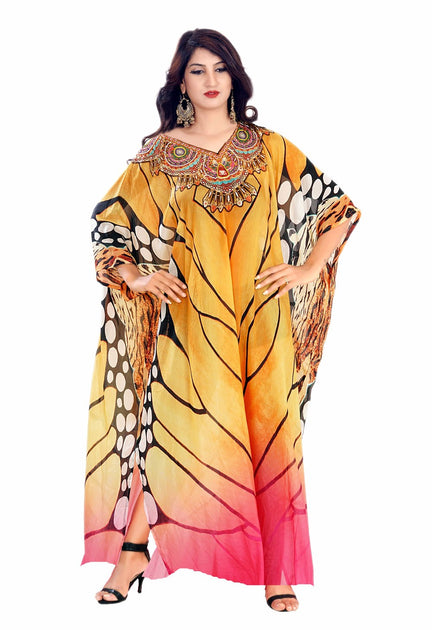 Printed Kaftan dress, Printed Maxi Dress, Long Kaftans, Yellow Kaftan ...
