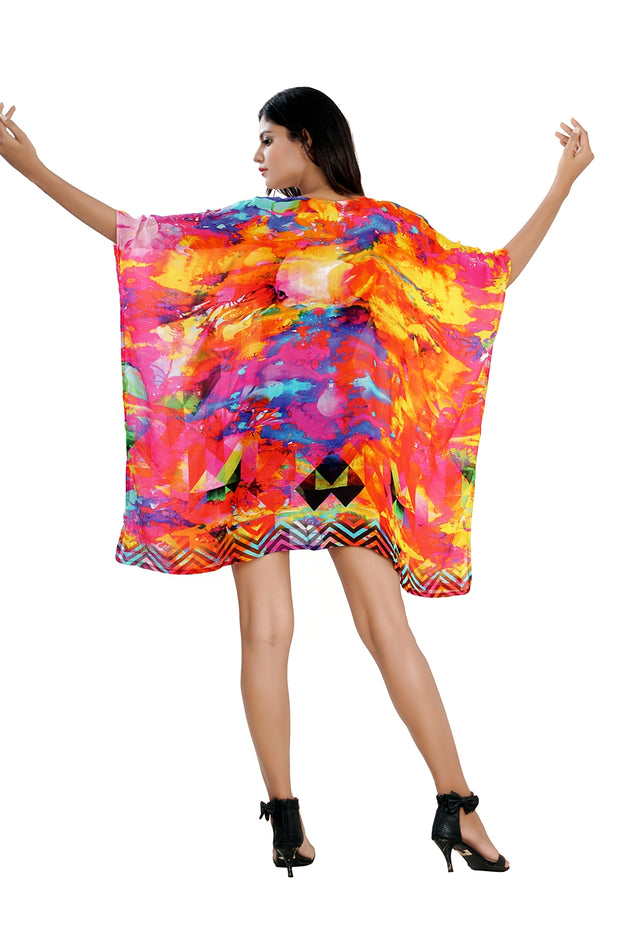 Abstract print short Silk Kaftan with Side cuts, Short Kaftan dresses ...
