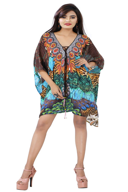 Feathers print short silk kaftan tunic, Fancy and Beautiful Kaftan Tops ...