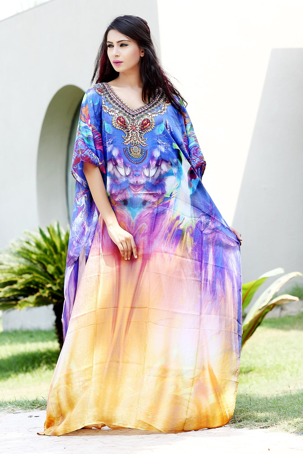 Silk Kaftan Beachwear Dresses Gradient Colors Silk kaftan