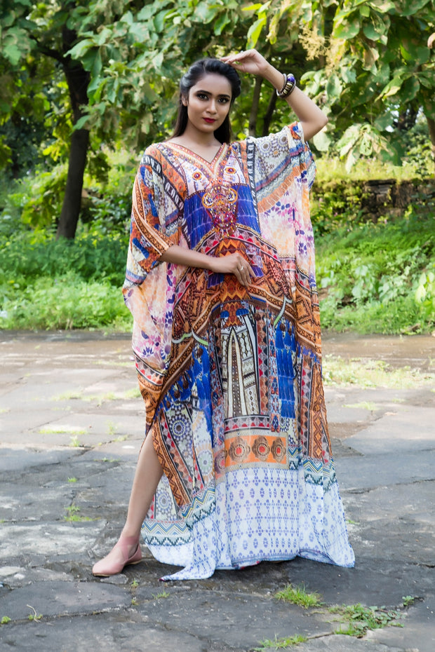 Vintage Geometric Patterned Day and Night Silk Kaftan to groove on Bea ...