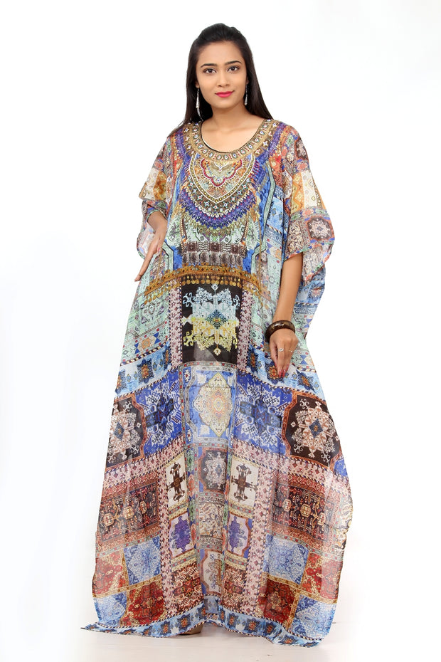 Fusion of Fashion and Folklore Printed Silk Kaftan of Full Length with ...